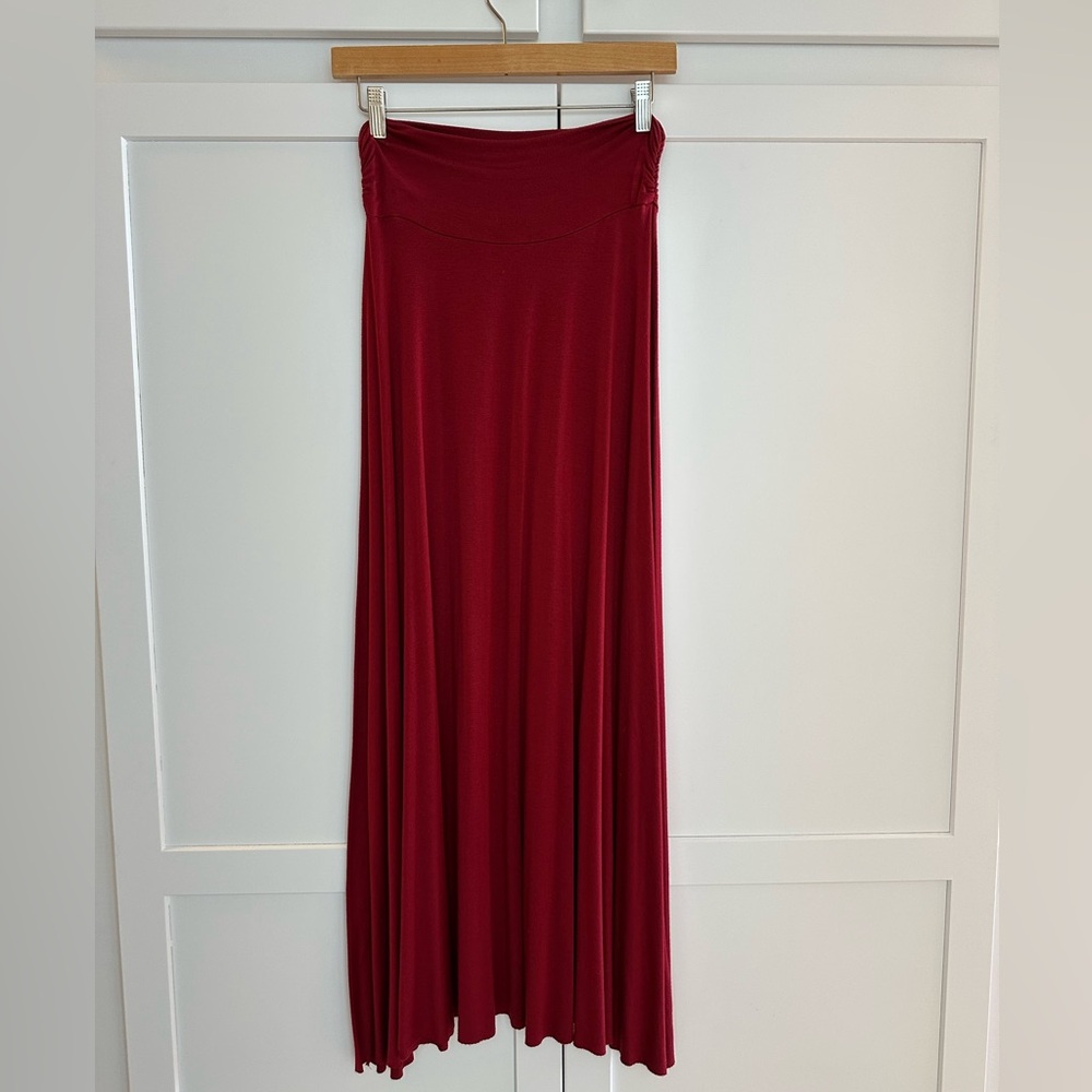 Red Maxi Length Flowy Skirt, Small